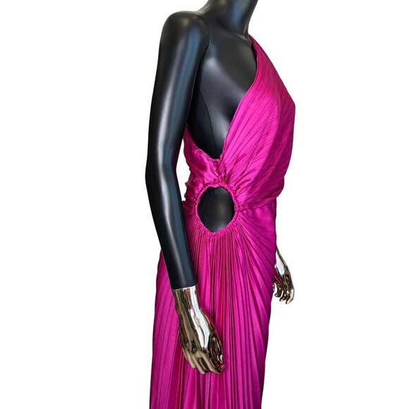 Rosevelvet Magenta One Shoulder Pleated Cutout Dress NWT M Holiday Cocktail - Picture 4 of 10